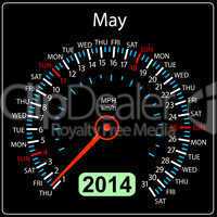 2014 year calendar speedometer car in vector. May.