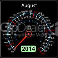 2014 year calendar speedometer car in vector. August.