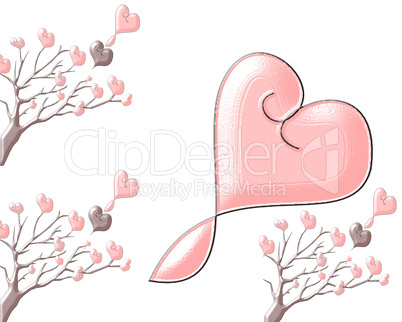 Beautiful brilliant trees with hearts on a white background