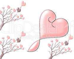 Beautiful brilliant trees with hearts on a white background