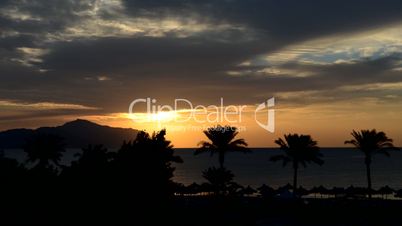 Timelaps of sunrice and beach with a view on Tiran island at the luxury hotel, Sharm el Sheikh, Egypt
