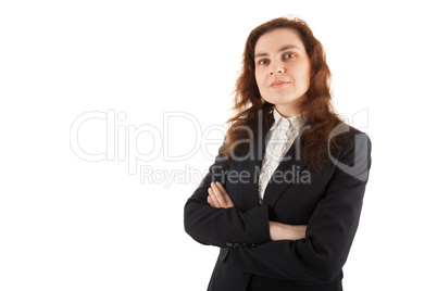Eine junge Geschäftsfrau steht vor der Kamera
