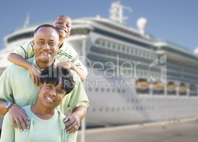 Happy Family in Front of Cruise Ship