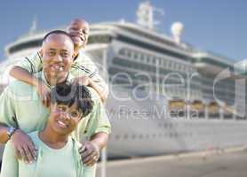 Happy Family in Front of Cruise Ship