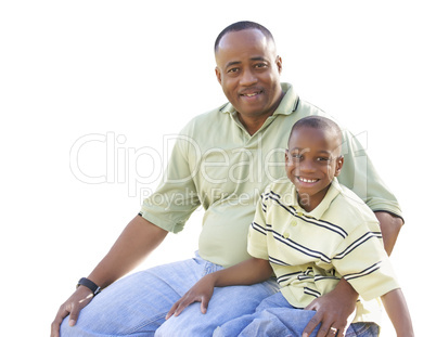 Happy Man and Child Isolated on White