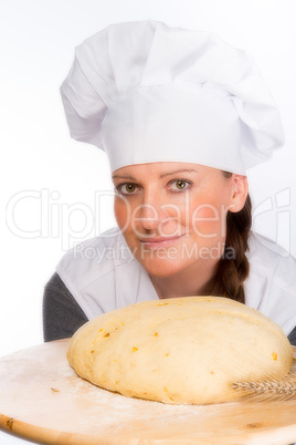 backer with bread dough