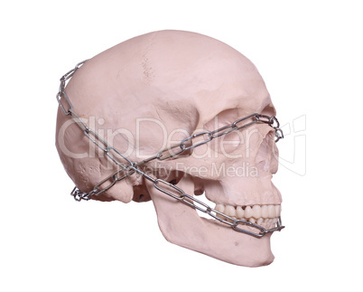 captured skull with chain