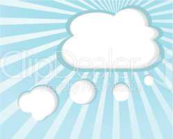 Paper blank clouds background with blue sun ray