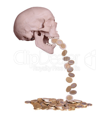 european coins drops out of scary skull