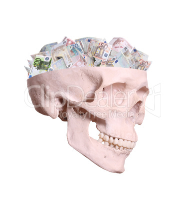 european currency as brain in skull