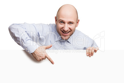 Man holding blank sign or placard