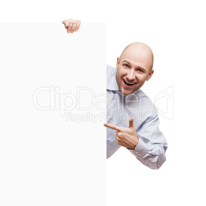 Man holding blank sign or placard