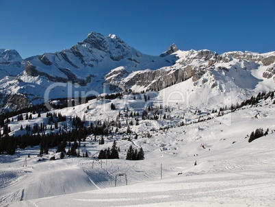 Ski slopes and mountains in Braunwald, Glarus Canton