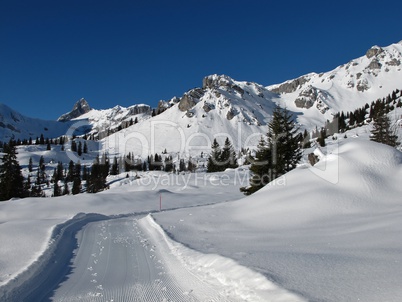 Beautiful winter day, snow landscape and mountains