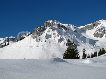 Beautiful winter landscape, mountains in Braunwald