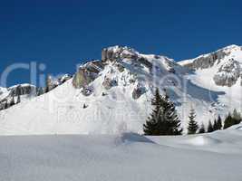 Beautiful winter landscape, mountains in Braunwald