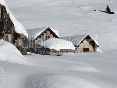Huts in the snow