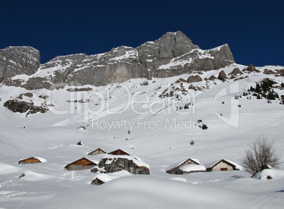 Beautiful winter scenery in the mountains of Glarus
