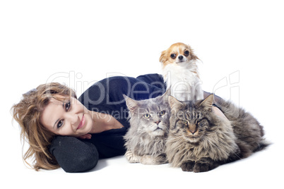 woman and pets