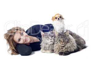woman and pets