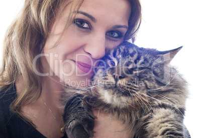 maine coon cat and woman