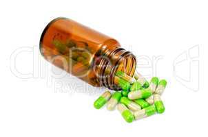Capsules green in an open of brown jar