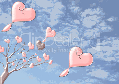 Beautiful brilliant trees with hearts on a white background