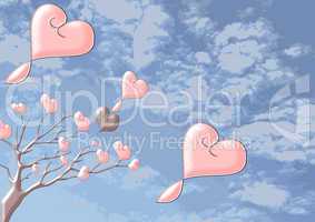 Beautiful brilliant trees with hearts on a white background