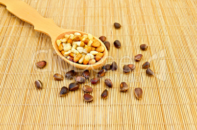 Nuts of cedar on a bamboo mat