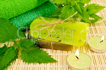 Soap green homemade with nettle and candles