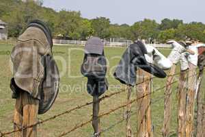 Boots on fence posts farmer