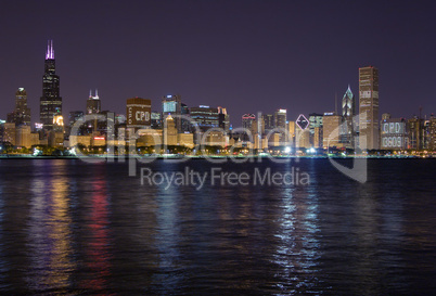 Chicago Skyline at Night with CPD T