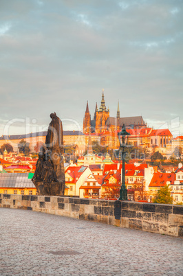 Overview of old Prague from Charles bridge side