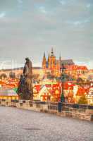 Overview of old Prague from Charles bridge side