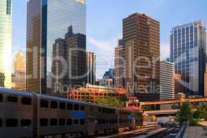 Chicago city view, including train