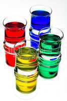 Coloured drinks in shot glass