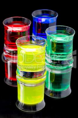 Coloured drinks in shot glass