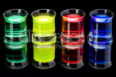 Coloured rinks in shot glass