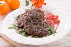 crunchy duck's breast with orange and rucola