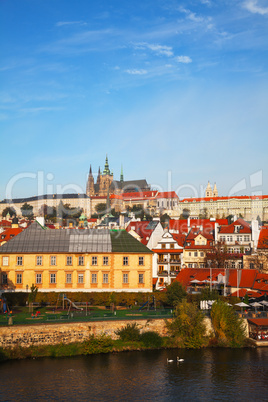 Overview of old Prague from Charles bridge side