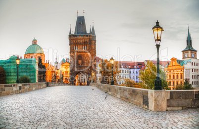 Charles bridge in Prague early in the morning