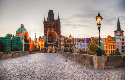 Charles bridge in Prague early in the morning