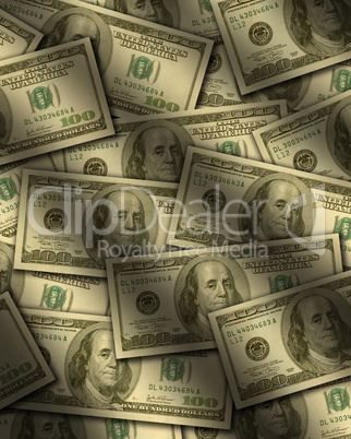 One hundred dollar bills lying flat