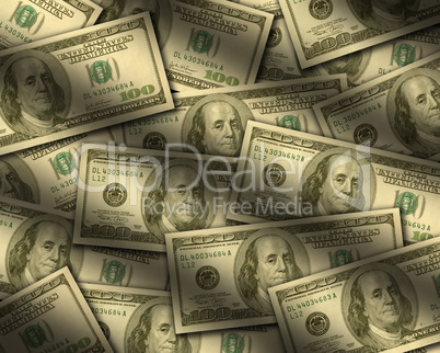 One hundred dollar bills lying flat