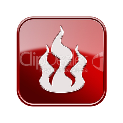 Fire icon glossy red, isolated on white background