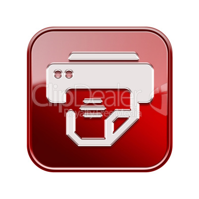 Printer icon glossy red, isolated on white background