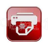 Printer icon glossy red, isolated on white background