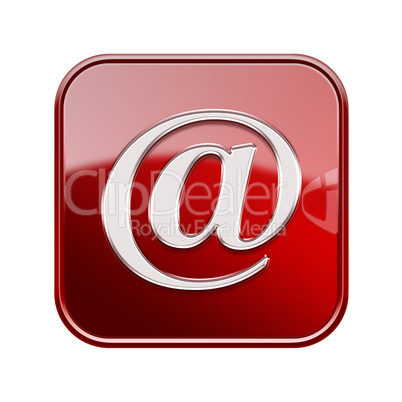 Email symbol icon glossy red, isolated on white background