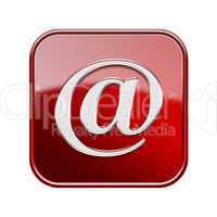 Email symbol icon glossy red, isolated on white background