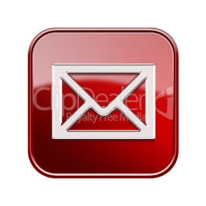 postal envelope icon glossy red, isolated on white background